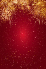 New year eve and Christmas holiday red background with fireworks