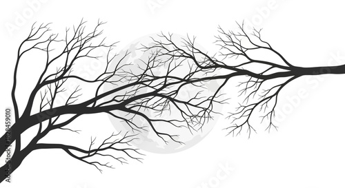 Bare winter tree branches silhouette against the full moon minimalist illustration