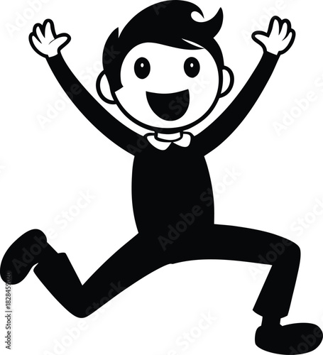 Black silhouette of a cartoon person jumping with arms raised white vector illustration EPS file download.
