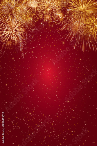 New year eve and Christmas holiday red background with fireworks