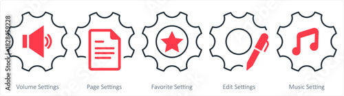A set of 5 contact icons as volume settings, page settings, favorite settings,
