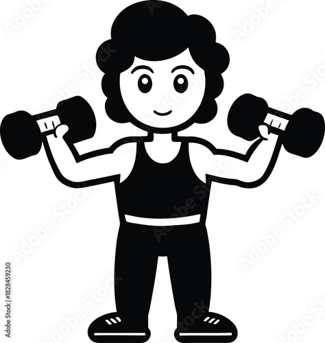 Black silhouette person lifting dumbbells with muscular arms vector