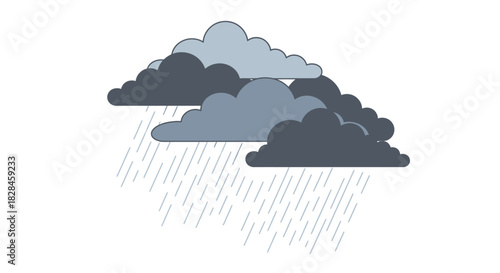 Stylized illustration of dark clouds releasing heavy rain with a minimalist design style