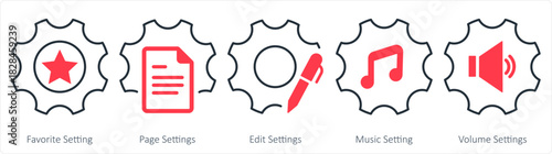 A set of 5 contact icons as favorite setting, page settings, edit settings