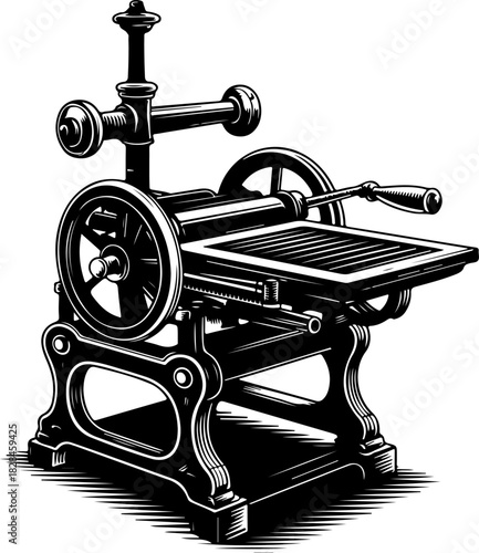 Printing Press Engraving silhouette vector illustration