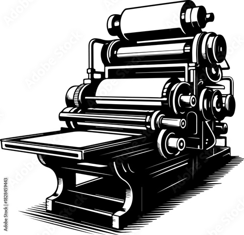 Printing Press Engraving silhouette vector illustration