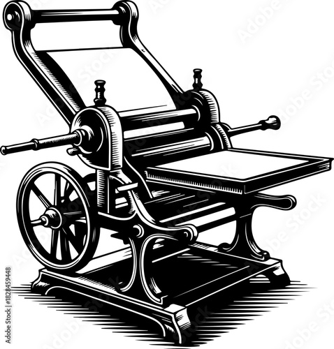 Printing Press Engraving silhouette vector illustration