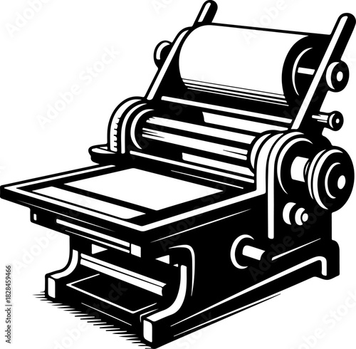 Printing Press Engraving silhouette vector illustration