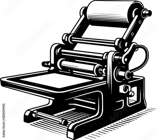 Printing Press Engraving silhouette vector illustration