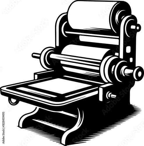Printing Press Engraving silhouette vector illustration