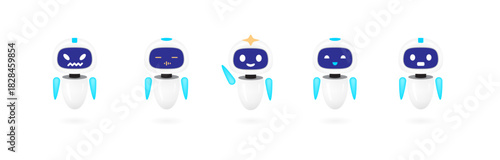 Artificial intelligence emotion concept. Robot or cyborg face with human-like expression. Digital sentiment and empathy. Vector illustration.