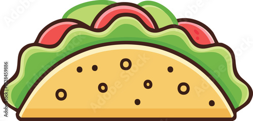 Minimal line-art icon of a taco with meat and toppings, clean outline