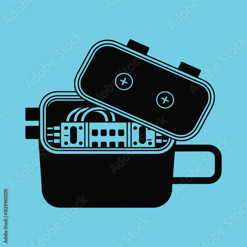 electrical junction box connection point for wires and cables, providing safety and protection, vector illustration suitable for wiring diagrams, construction engineering projects, electrical safety 