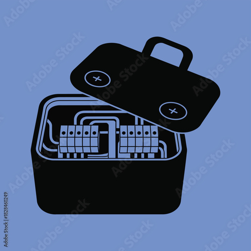 electrical junction box connection point for wires and cables, secure protective enclosure vector illustration for electrical safety, cable management, building construction, and industrial wiring .