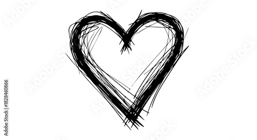 Rough hand-drawn heart sketch symbolizing love and emotion in a simple monochrome artwork.