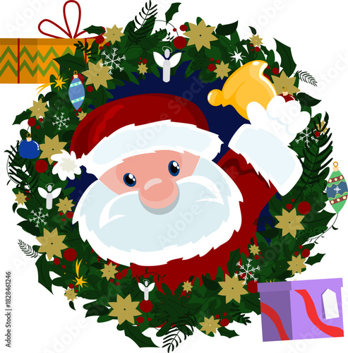 Guirlanda de Natal com papai noel segurando um sino