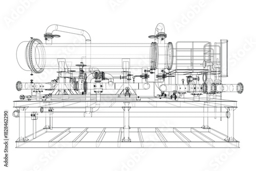 Industrial Equipment Wireframe Design. Vector