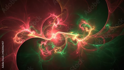 Christmas Abstract Ethereal Swirls of Crimson, Emerald & Gold - A Festive Symphony of Light and Color for the Holiday Season