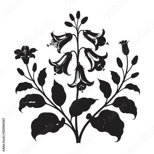 Elegant Floral Silhouette Vector Illustration of Blooming Flowers and Leaves Arrangement