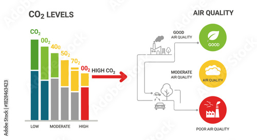 Conceptual representation showing the relationship between CO2 levels and air quality conditions