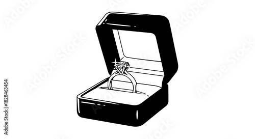 Elegant jewelry box opened to reveal a sparkling ring, perfect gift presentation.