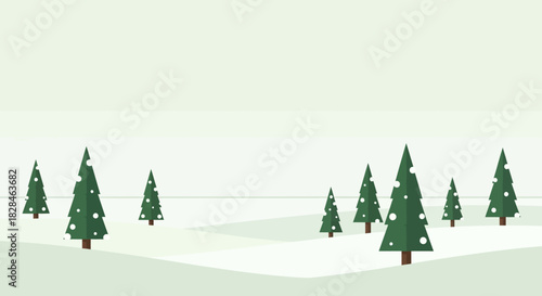 Minimalist winter landscape featuring evergreen trees covered in white snow dots against light