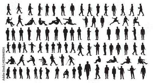 Diverse Silhouette Collection A Variety of Standing, Walking, and Active Poses of People for Design Projects