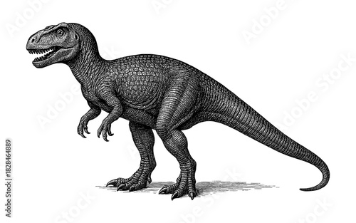 Detailed hand drawn t. rex dinosaur artwork on white background
