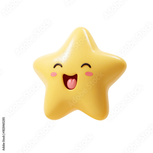 A 3D cartoon illustration of a five-pointed star on a transparent background