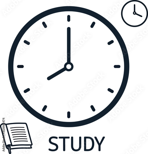 Study Time Concept With Open Book and Clock Illustration, Time Management For Education and Learning