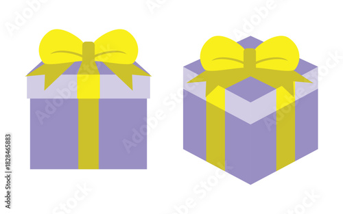 illustration of purple gift box with yellow ribbon on it