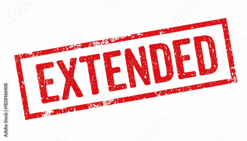 A weathered red ink stamp imprint with the word extended, isolated on a white background for business and promotion concepts
