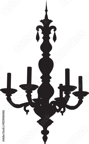 Black silhouette of an ornate candelabra chandelier