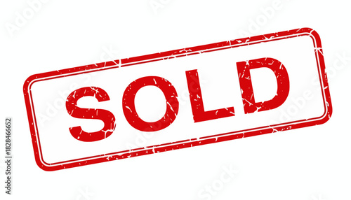 Red grunge sold rubber stamp seal. Vector illustration of a distressed business icon for sales, real estate, and promotions, isolated on white background