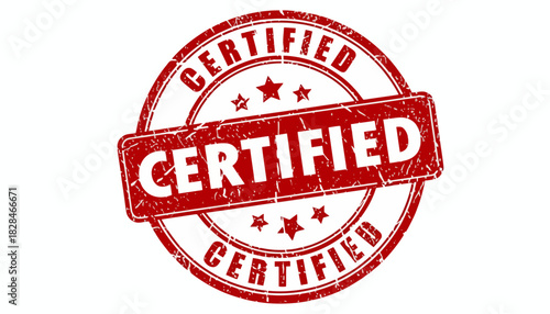 A weathered red seal icon with the word Certified. This grunge-style rubber stamp graphic symbolizes quality assurance and official verification