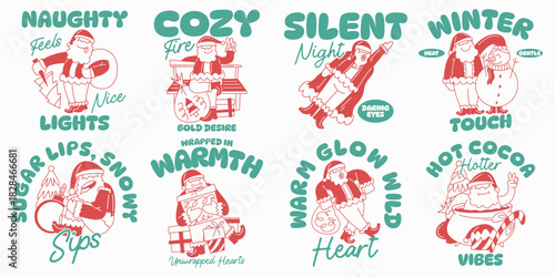 Christmas cozy winter cartoon graphic vector illustration, Festive Holiday t-shirt design collection for print, Funny Christmas quotes packs