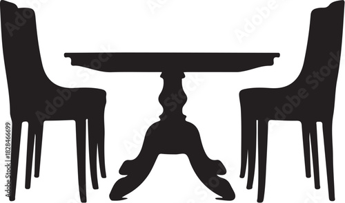 Black silhouette of dining table and chairs furniture