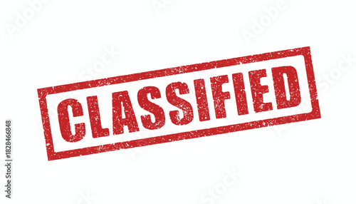 Red classified rubber stamp seal with a grunge texture effect. Vector illustration of a top secret government or military document label