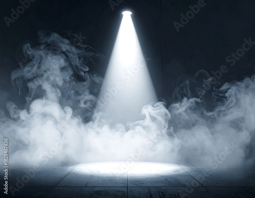 Dramatic illuminated spotlight with smoke against a dark background