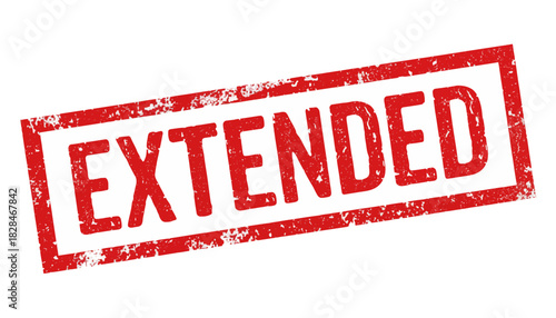 A distressed red rubber stamp effect showing the word extended, ideal for illustrating deadline extensions, sales prolongations, and warranty concepts