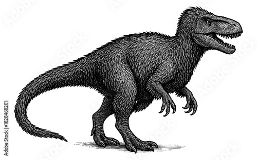 Inked dinosaur: detailed black line drawing of a prehistoric creature