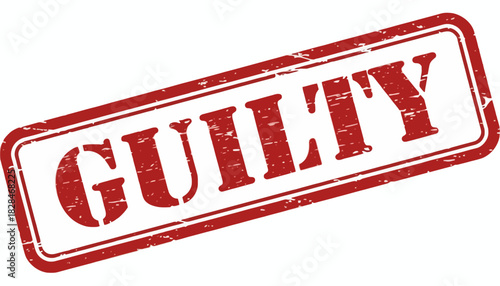 A red rubber stamp with the word guilty in a distressed, grunge texture. This vector illustration symbolizes a legal verdict, judgment, or conviction