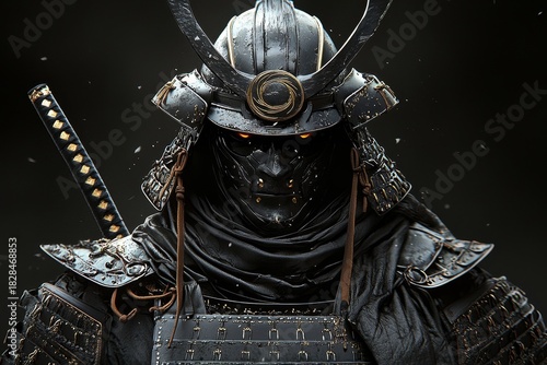Dark and brooding samurai warrior in intricate armor. 