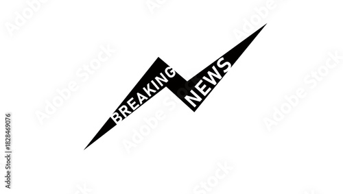 Breaking news lightning symbol, black isolated silhouette