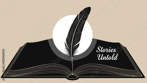 Feather Quill and Open Book Clipart – Vintage Writing Literature Illustration