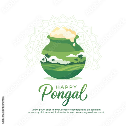 Green harvest Pongal pot festival greeting