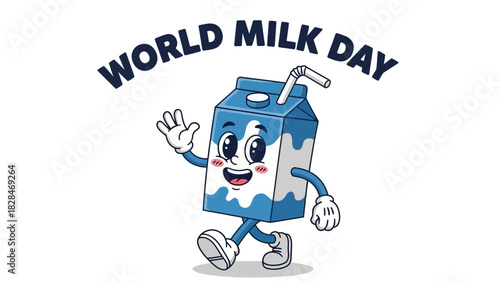 World Milk Day Clipart – Cute Cartoon Milk Carton Mascot Illustration