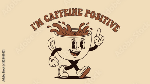 Caffeine Positive Coffee Cup Clipart – Funny Cartoon Coffee Mug Mascot Illustration