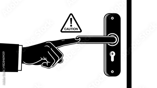 Caution Safety Warning Clipart – Hand Pressing Lever Danger Sign Illustration