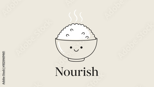 Cute Rice Bowl Clipart – Kawaii Steaming Bowl of Rice Illustration